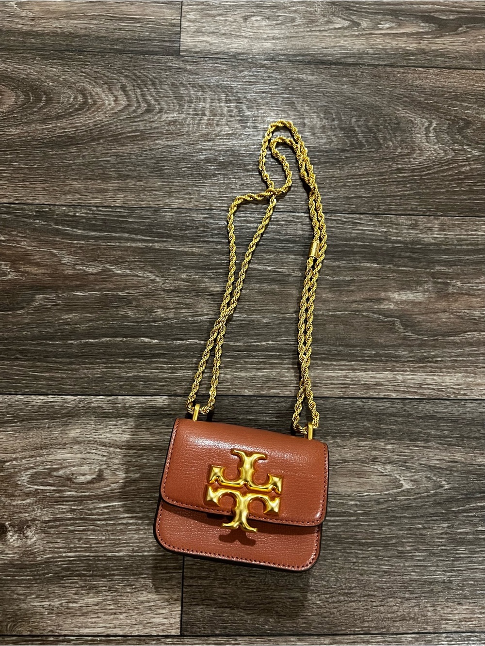 Tory Burch Eleanor Nano Mini Rose Leather Crossbody Bag in Moose Brown